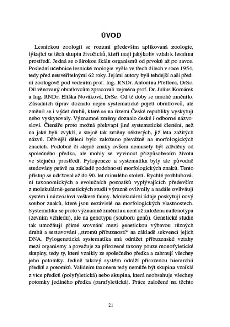 Zoologie lesnická – Obratlovci – textová část