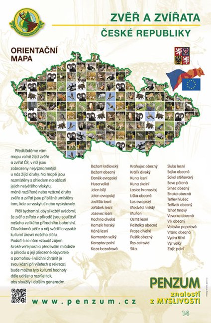 Názorný výukový panel – Orientační mapa zvěře a zvířat ČR