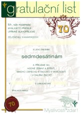 Gratulační list – 70 let