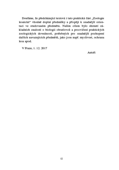 Zoologie lesnická - Obratlovci - praktická část