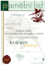 Pamětní list – Král honu – bažant