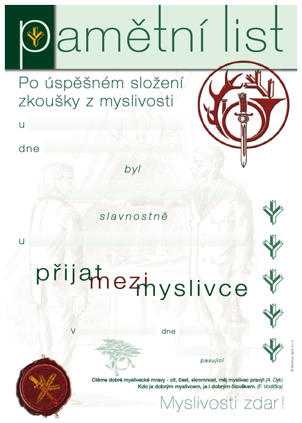 Pamětní list – Přijetí mezi myslivce